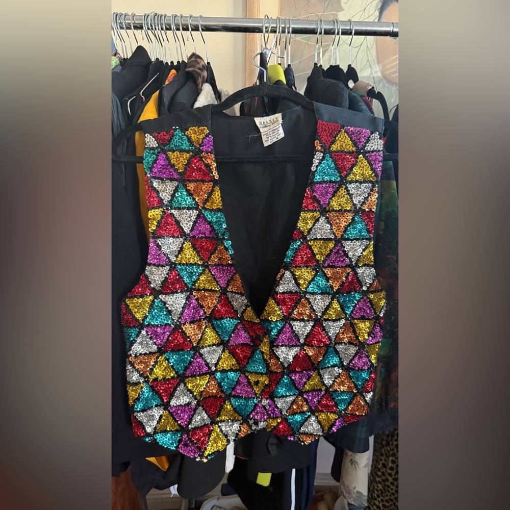 Vintage Sequin Colorblock Vest - Picture 2 of 4